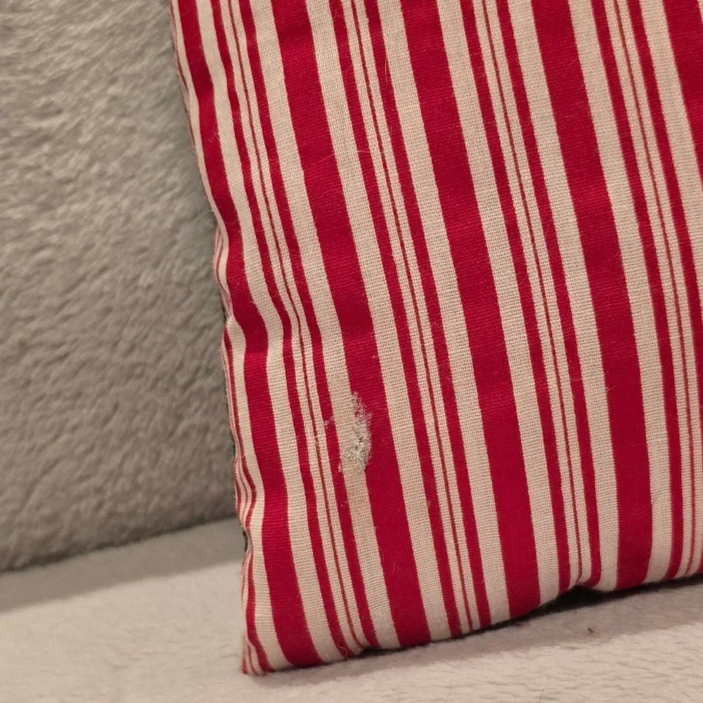 Vintage Style Christmas Cat Santa Hat Throw Pillow Red White Stripe Reverse